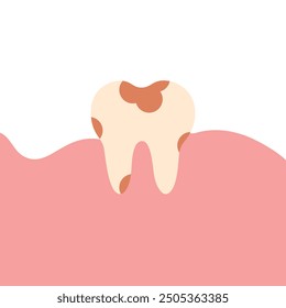 White decayed caries flat tooth icon. Vector tooth shape symbol. Oral medicine, stomatology, dental medicine concepts