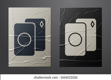 White Deck of playing cards icon isolated on crumpled paper background. Casino gambling. Paper art style. Vector Illustration