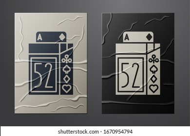 White Deck of playing cards icon isolated on crumpled paper background. Casino gambling. Paper art style. Vector Illustration