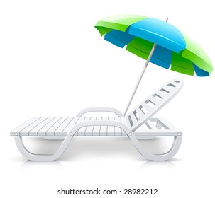 white deck-chair with umbrella beach inventory - vector illustration