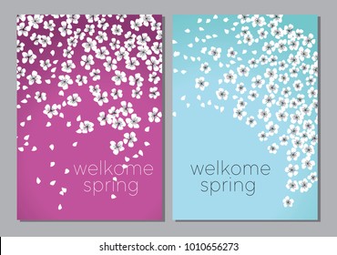 White decorative cherry or apple spring blossom. Almond floral vector illustration for card, invitation, poster. japan sakura branch with blooming flowers.
