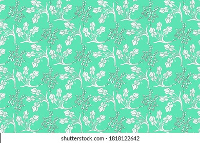 patrón floral decorativo blanco sobre fondo verde
