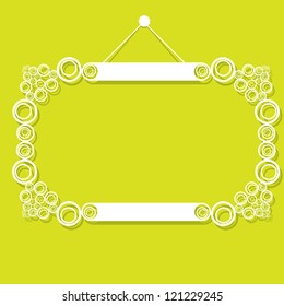 white decorative frame on green wall. vector illustration. cut paper design frame.