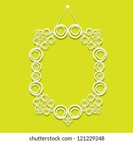 white decorative frame on green wall. vector illustration. cut paper design frame.