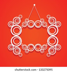 white decorative frame on red wall. vector illustration. cut paper design frame.