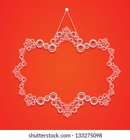 white decorative frame on red wall. vector illustration. cut paper design frame.