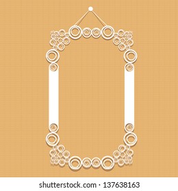 white decorative frame on retro brown wall. vector illustration. cut paper design retro frame.