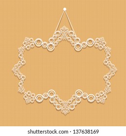 white decorative frame on retro brown wall. vector illustration. cut paper design retro frame.
