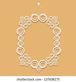 white decorative frame on retro brown wall. vector illustration. cut paper design retro frame.