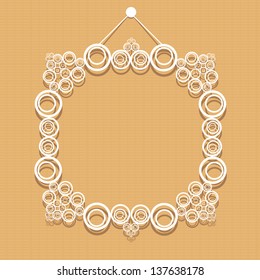 white decorative frame on retro brown wall. vector illustration. cut paper design retro frame.