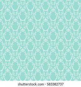 White decorative lace pattern on a turquoise background