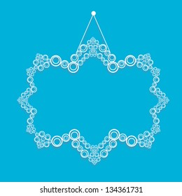 white decorative paper frame on blue background. vector illustration. cut paper design frame for website or photo album.