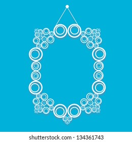 white decorative paper frame on blue background. vector illustration. cut paper design frame for website or photo album.