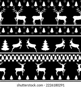 Weiße Hirsche und Weihnachtsbaum nahtloses Muster. Modegrafisches Hintergrunddesign. Moderne, stilvolle abstrakte Textur. Einfarbige Vorlage für Drucke, Textilien, Umhüllung, Tapete. Vektorgrafik
