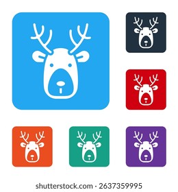 White Deer head with antlers icon isolated on white background. Set icons in color square buttons. Vector