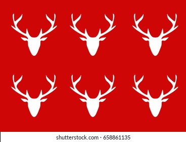White deer head silhouette on a red background.
