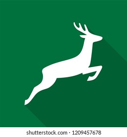 White deer icon with long shadow on green background. Vector Illustration EPS 10