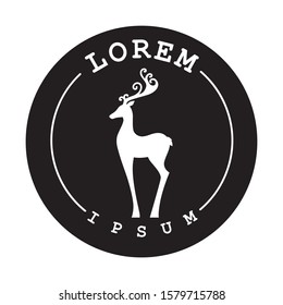 white deer inside black emblem logo template, vector