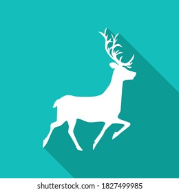 White deer with long shadow on background. Vector illustration