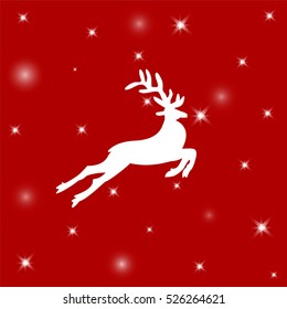 White deer on a red star background. Christmas background