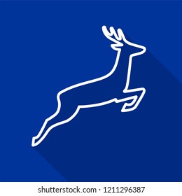 White deer outline icon with long shadow on blue background. Vector Illustration EPS 10