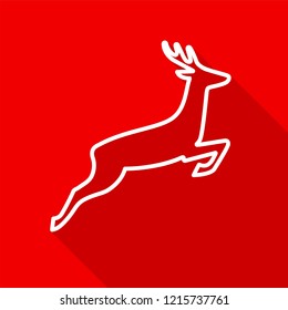 White deer outline icon with long shadow on red background. Vector Illustration EPS 10