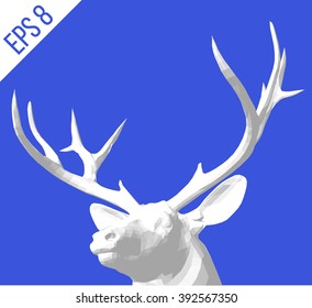 White deer. Polygonal illustration of deer head. Vector illustration.