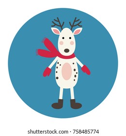 White deer in red mittens and scarf