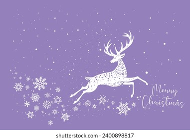 Esténcil de estampado de estadios de estadios de renos de ciervos blancos con copos de nieve.Silhouette de navidad de Feliz.Tarjeta violeta.Hornos de anguila.Feliz Año Nuevo.Decoración de ventanas de invierno.Recorte láser.Decoración de vacaciones.Recorte de bricolaje