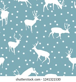 white deer silhouettes on dots background, seamless vector pattern
