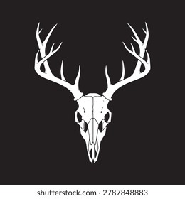 White Deer Skull with Antlers Vector Silhouette on Black