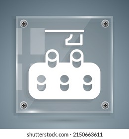 White Deforestation icon isolated on grey background. Chopping forest, destruction of wood. Danger for ecology and air pollution. Square glass panels. Vector