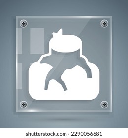 White Deforestation icon isolated on grey background. Chopping forest, destruction of wood. Danger for ecology and air pollution. Square glass panels. Vector