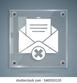White Delete envelope icon isolated on grey background. Delete or error letter. Cross on message. Rejected mail. Square glass panels. Vector Illustration