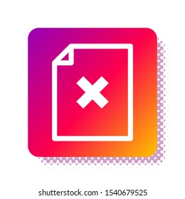 White Delete file document icon isolated on white background. Rejected document icon. Cross on paper. Square color button. Vector Illustration