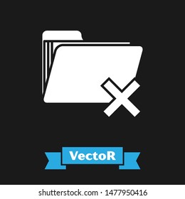 White Delete folder icon isolated on black background. Folder with recycle bin. Delete or error folder. Close computer information folder.  Vector Illustration