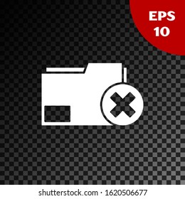 White Delete folder icon isolated on transparent dark background. Delete or error folder. Close computer information folder.  Vector Illustration