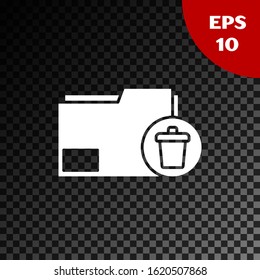 White Delete folder icon isolated on transparent dark background. Delete or error folder. Close computer information folder.  Vector Illustration