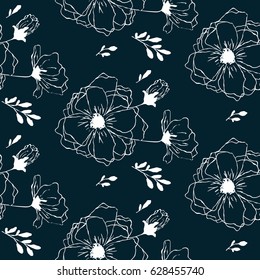 White delicate flowers on a black background