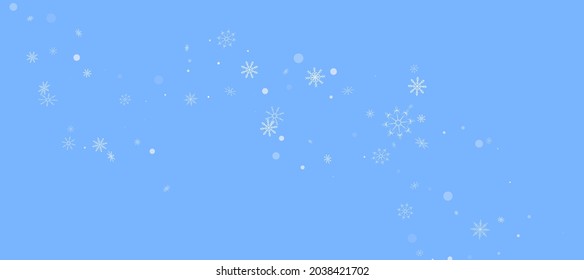 Los delicados copos de nieve a cielo abierto están esparcidos en un fondo azul. Fondo festivo, diseño postal, papel tapiz
