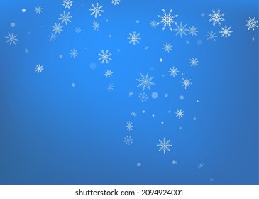 Weiße, zarte Schneeflocken sind auf blauem Hintergrund verstreut. Festlicher Hintergrund, Postkartendesign, Tapete