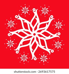 White delicate snowflake on a red background