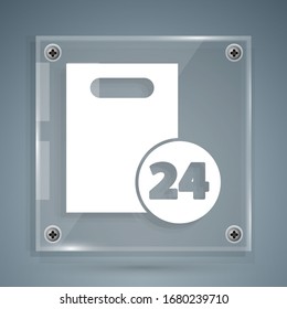 Weiße Lieferung mit Kartons Symbol einzeln auf grauem Hintergrund. Tür zu Tür Zustellung durch Kurier. Viereckige Glasplatten. Vektorillustration-Illustration