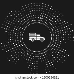 White Delivery cargo truck vehicle icon isolated on grey background. Abstract circle random dots. Vector Illustration