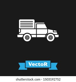 White Delivery cargo truck vehicle icon isolated on black background.  Vector Illustration