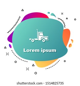 White Delivery cargo truck vehicle icon isolated on white background. Abstract banner with liquid shapes. Vector Illustration
