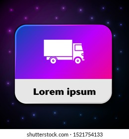 White Delivery cargo truck vehicle icon isolated on black background. Rectangle color button. Vector Illustration