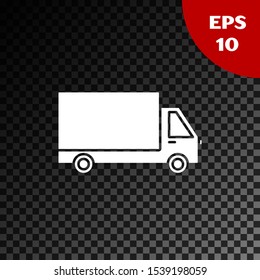 White Delivery cargo truck vehicle icon isolated on transparent dark background.  Vector Illustration