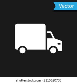 White Delivery cargo truck vehicle icon isolated on black background.  Vector