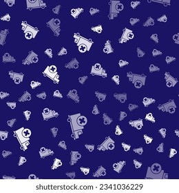 White Delivery cargo truck vehicle icon isolated seamless pattern on blue background.  Vector Illustration